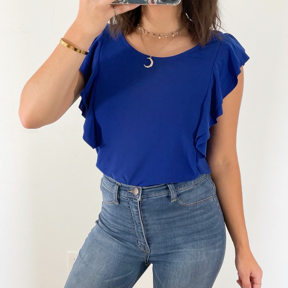 Royal blue ruffle sleeve top